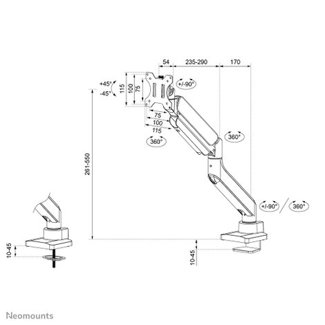 Neomounts DS70PLUS-450BL1 1 részes Monitor asztali tartó 43,2 cm (17) - 124,5 cm (49) Fekete Dönthet 16. kép
