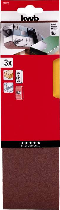 kwb 912515 Csiszolószalag készlet Szemcsézet (num) 150 (H x Sz) 533 mm x 75 mm 3 db 2. kép