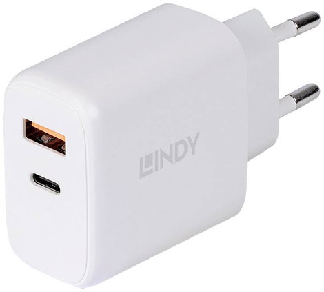 LINDY 30W USB Type A & C Charger USB-s töltőkészülék 30 W Beltér Kimenetek száma: 2 x USB-C®, USB-A