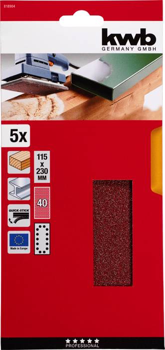 kwb 818904 Csiszolópapír Szemcsézet 40 (H x Sz) 230 mm x 115 mm 5 db 2. kép