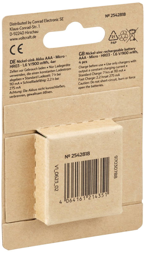 VOLTCRAFT HR03 Mikroakku NiZn 550 mAh 1.6 V 4 db 4. kép