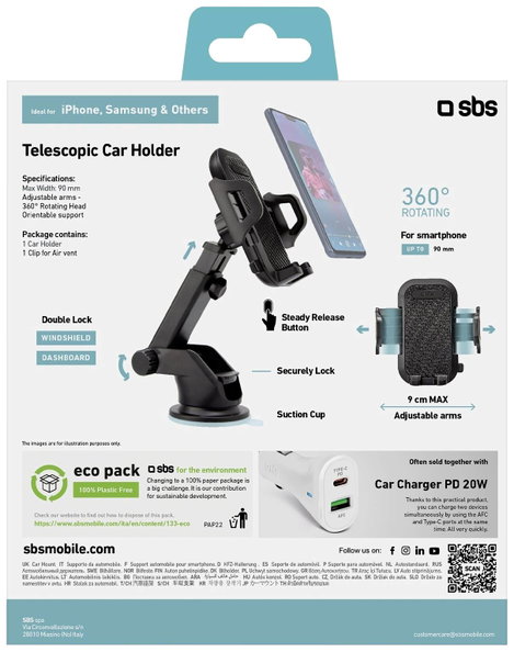 sbs mobile Teleskopische Autohalterung mit Saugnapf Tapadókorong Autós mobiltelefon tartó 360 °-ban 2. kép
