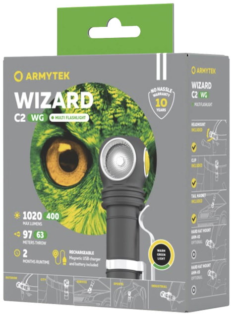 ArmyTek Wizard C2 WG Warm LED Fejlámpa Akkuról üzemeltetett 1100 lm 13 óra F09201W 3. kép