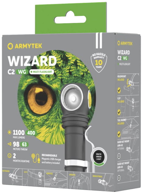 ArmyTek Wizard C2 WG White LED Fejlámpa Akkuról üzemeltetett 1100 lm 13 óra F09201C 3. kép
