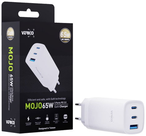 Verico Mojo 65W GaN 3 USB-s töltőkészülék 65 W Aljzat dugó Kimeneti áram (max.) 3250 mA Kimenetek sz 6. kép