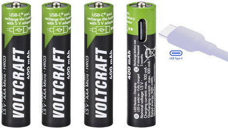 VOLTCRAFT VC-AAA400USB USB-C® akku Lítiumion 400 mAh 1.5 V 4 db