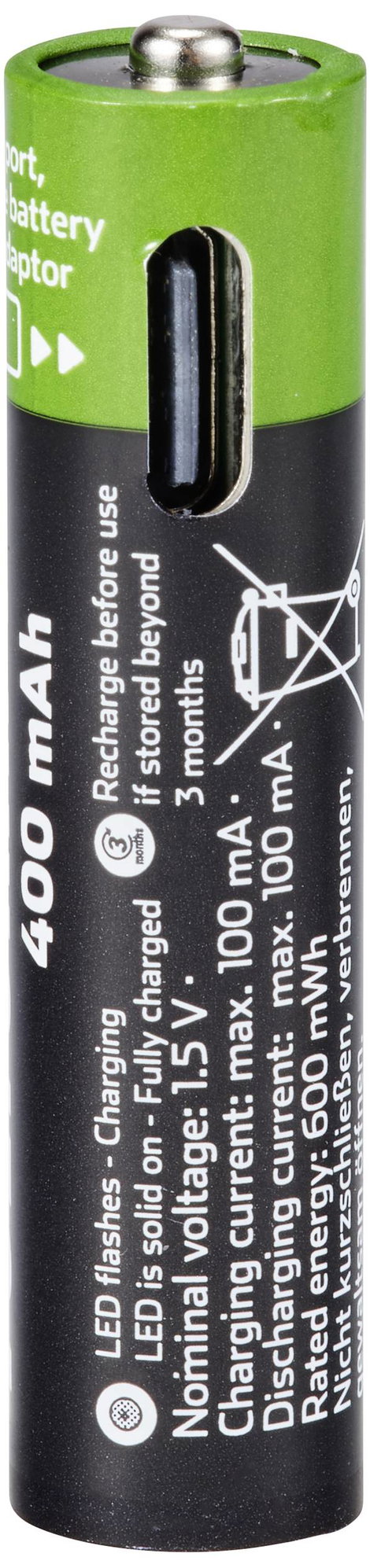 VOLTCRAFT VC-AAA400USB USB-C® akku Lítiumion 400 mAh 1.5 V 4 db 3. kép