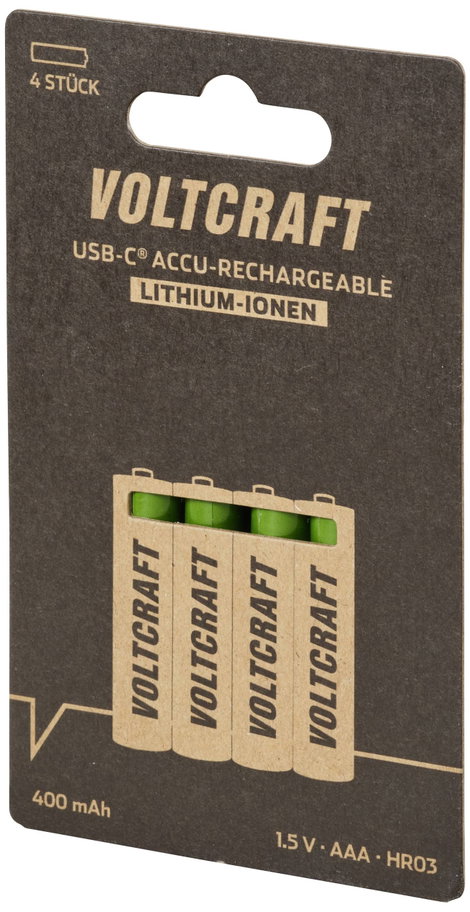 VOLTCRAFT VC-AAA400USB USB-C® akku Lítiumion 400 mAh 1.5 V 4 db 4. kép