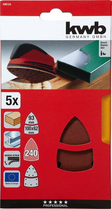 kwb 496124 Delta csiszolópapír Szemcsézet (num) 240 (H x Sz) 62, 93 mm, mm x 100 mm 5 db 2. kép
