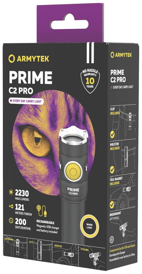 ArmyTek Prime C2 Pro Magnet USB Warm LED Kézilámpa Övcsíptetővel, Tokkal Akkuról üzemeltetett 2230 l 4. kép