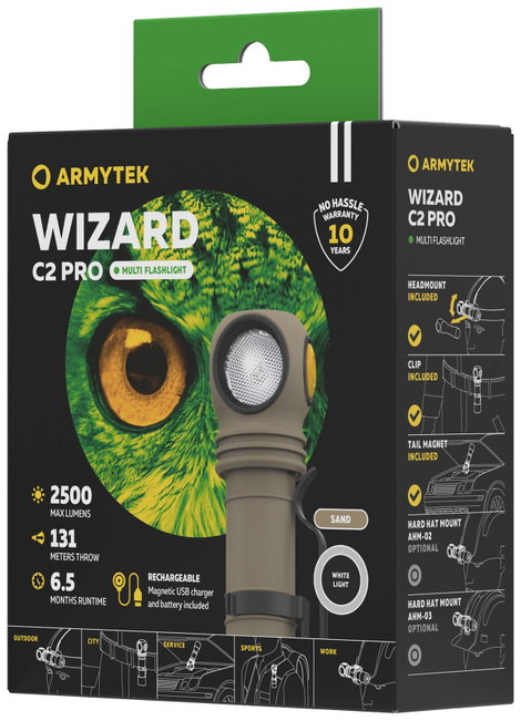ArmyTek Wizard C2 Pro Sand White LED Kézilámpa Övcsíptetővel Akkuról üzemeltetett 2500 lm 115 g 5. kép