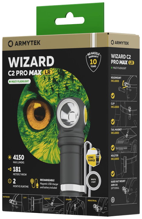 ArmyTek Wizard C2 Pro Max LR White LED Kézilámpa Övcsíptetővel, Tokkal Akkuról üzemeltetett 3870 lm  4. kép