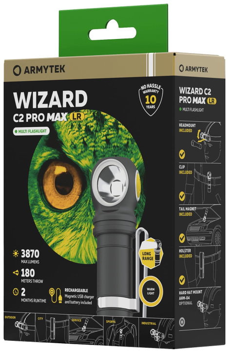 ArmyTek Wizard C2 Pro Max LR Warm LED Kézilámpa Övcsíptetővel, Tokkal Akkuról üzemeltetett 3870 lm 1 4. kép