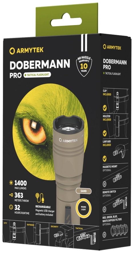 ArmyTek Dobermann Pro Magnet USB Sand Warm LED Kézilámpa Csuklópánt, Tokkal Akkuról üzemeltetett 140 4. kép