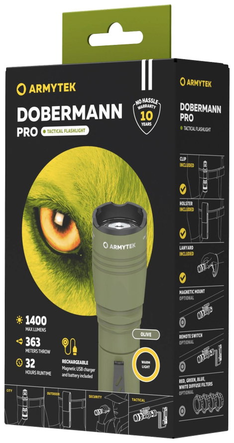 ArmyTek Dobermann Pro Magnet USB Olive Warm LED Kézilámpa Csuklópánt, Tokkal Akkuról üzemeltetett 14 4. kép