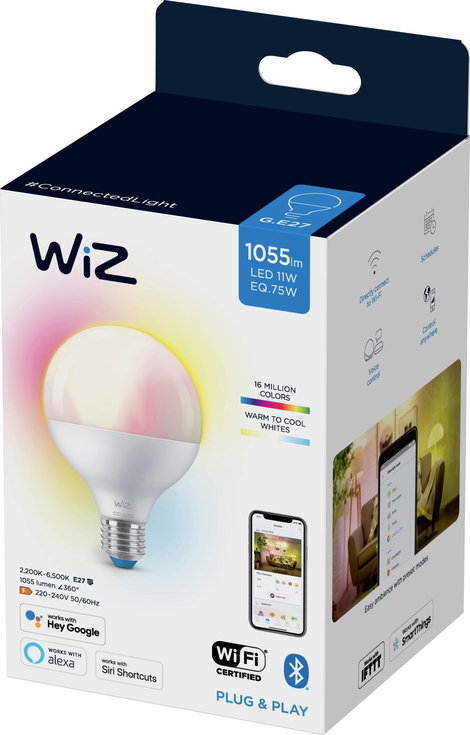WiZ 08720169072275 LED EEK F (A - G) E27 Gömb forma 11 W = 75 W Melegfehértől a hidegfehérig (Ø x Ma 2. kép