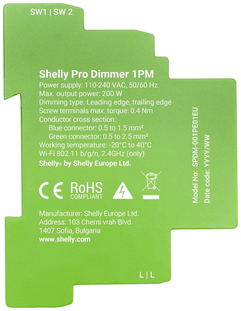Shelly Pro Dimmer 1PM Kalapsín relé Bluetooth, Wi-Fi 3. kép