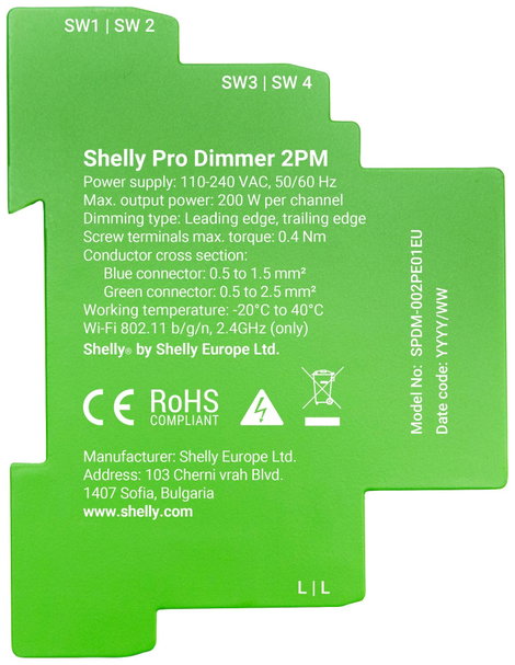 Shelly Pro Dimmer 2PM Kalapsín relé Bluetooth, Wi-Fi 3. kép