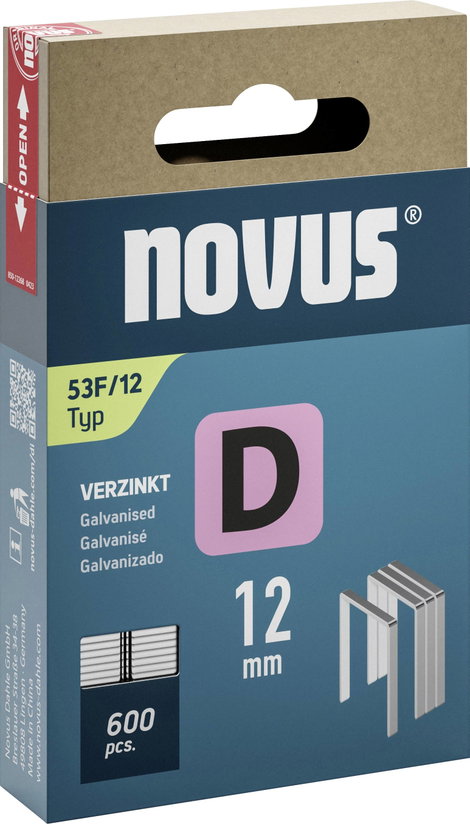 Laposhuzal tűzőkapocs - Typ 53 F 600 db Novus Tools 042-0791 Méret (H x Sz x Ma) 12 x 11.3 x 12 mm