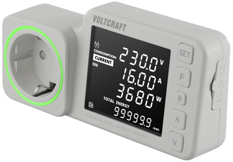 VOLTCRAFT SEM5000 DUAL Energiafogyasztás mérő Költség előrejelzés, Riasztó funkció, Beállítható áram
