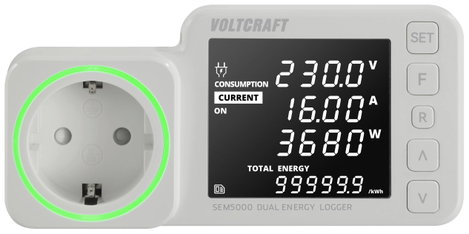 VOLTCRAFT SEM5000 DUAL Energiafogyasztás mérő Költség előrejelzés, Riasztó funkció, Beállítható áram 2. kép