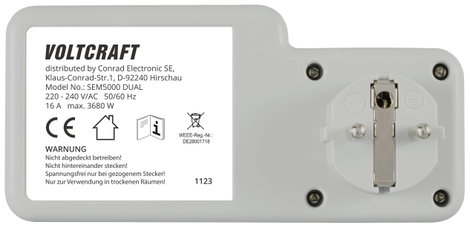 VOLTCRAFT SEM5000 DUAL Energiafogyasztás mérő Költség előrejelzés, Riasztó funkció, Beállítható áram 3. kép