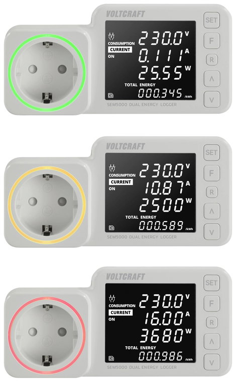 VOLTCRAFT SEM5000 DUAL Energiafogyasztás mérő Költség előrejelzés, Riasztó funkció, Beállítható áram 5. kép