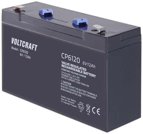 VOLTCRAFT CE6V/12Ah Ólomakku 6 V 12 Ah Ólom-vlies (AGM) (Sz x Ma x Mé) 151 x 100 x 50 mm 6,35 mm-es