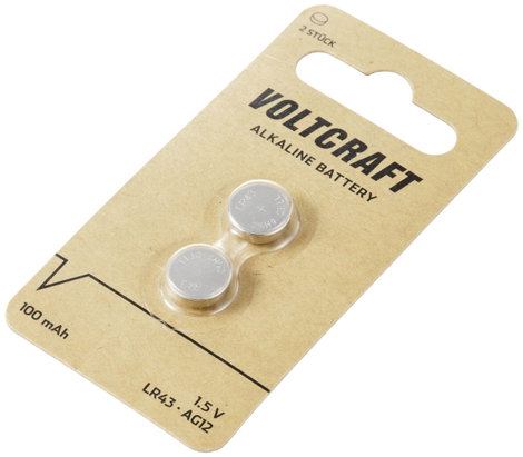 VOLTCRAFT Gombelem LR 43 1.5 V 2 db 100 mAh Alkáli mangán AG12