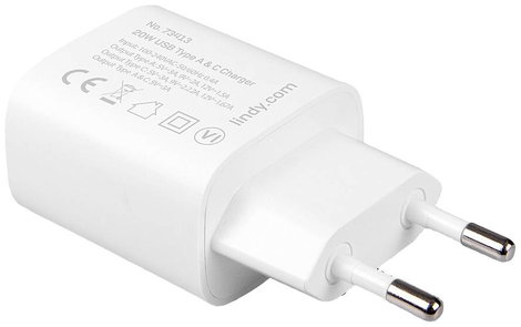 LINDY 20W USB Typ A & C Charger USB-s töltőkészülék 20 W Beltér Kimenetek száma: 2 x USB-A, USB-C® 2. kép