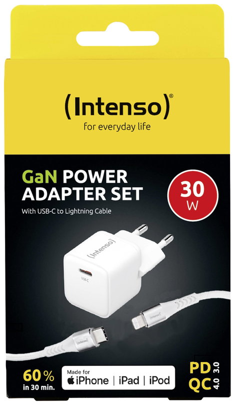Intenso W30C GaN + C315L USB-s töltőkészülék Beltér Kimeneti áram (max.) 3 A Kimenetek száma: 1 x US 2. kép
