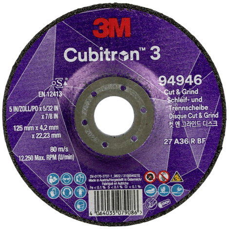 Cubitron 94946 Cubitron™ 3 Cut and Grind Csiszolókorong Ø 125 mm Furat átmérő 22.23 mm 10 db