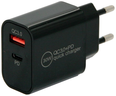 IWH USB-s töltőkészülék 30 W Aljzat dugó, Beltér Kimenetek száma: 2 x USB 3.0, USB-C® alj (Power Del