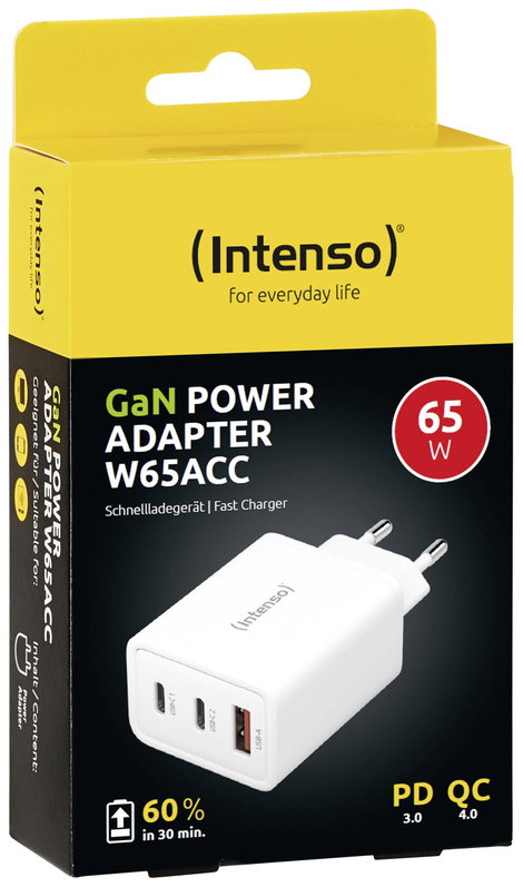 Intenso W65ACC GaN USB-s töltőkészülék 65 W Beltér Kimeneti áram (max.) 3.25 A Kimenetek száma: 3 x 3. kép
