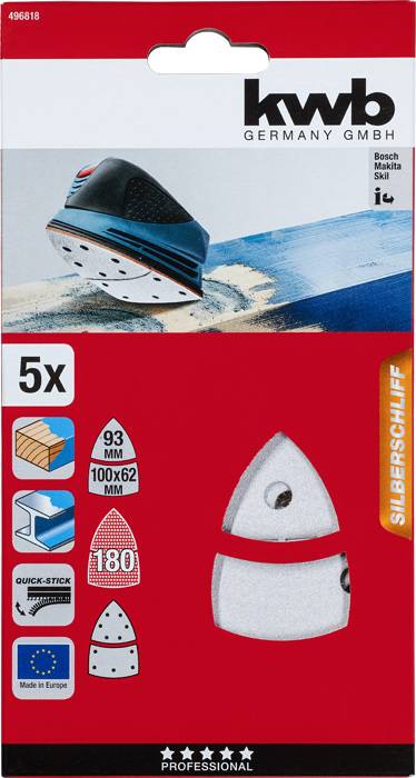kwb 496818 Delta csiszolópapír Szemcsézet 180 (H x Sz) 62, 93 mm, mm x 100 mm 5 db 2. kép