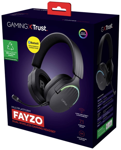 Trust GXT491 FAYZO Gamer Over Ear headset Bluetooth® Virtual Surround Fekete Surround hangzás, Mikro 7. kép