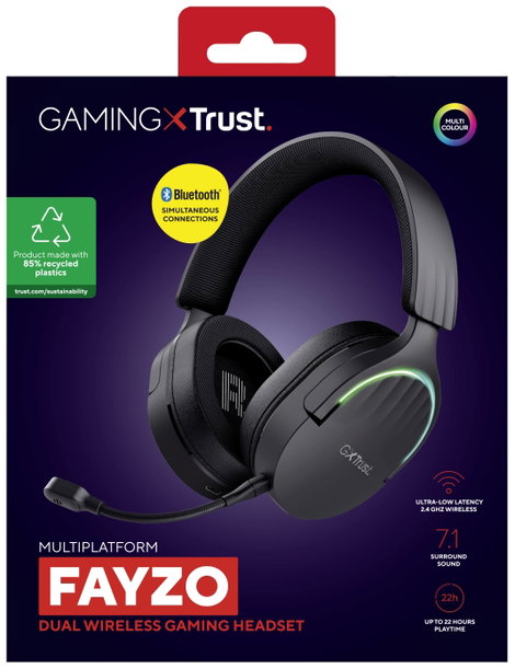 Trust GXT491 FAYZO Gamer Over Ear headset Bluetooth® Virtual Surround Fekete Surround hangzás, Mikro 8. kép