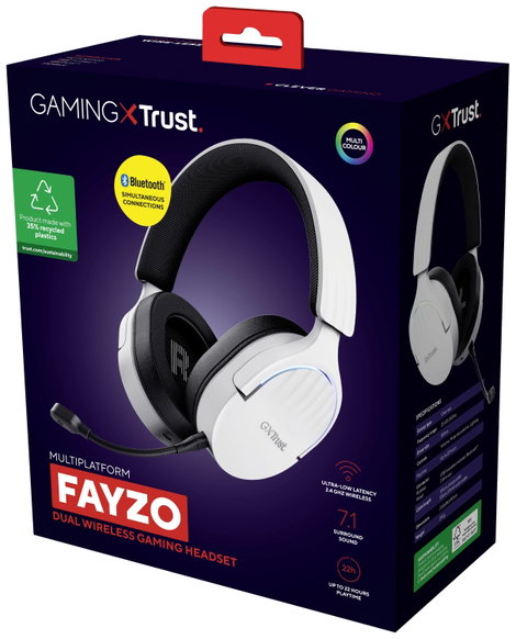 Trust GXT491 FAYZO Gamer Over Ear headset Bluetooth® Virtual Surround Fehér Surround hangzás, Mikrof 7. kép