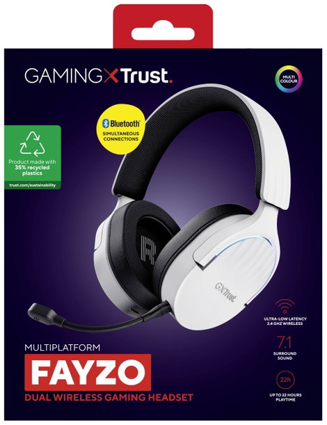 Trust GXT491 FAYZO Gamer Over Ear headset Bluetooth® Virtual Surround Fehér Surround hangzás, Mikrof 8. kép
