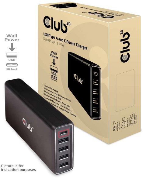 club3D Club 3D USB-s töltőállomás Aljzat dugó USB-C® alj, USB 2.0 alj, A típus