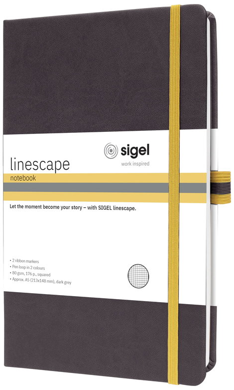 Sigel linescape LS106 Jegyzettömb kockás Sötétszürke Lapok száma: 88 DIN A5 álló 2. kép