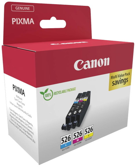 Canon Tinta CLI-526 C/M/Y Multi pack Eredeti Kombinált csomag Cián, Bíbor, Sárga 4541B018 2. kép