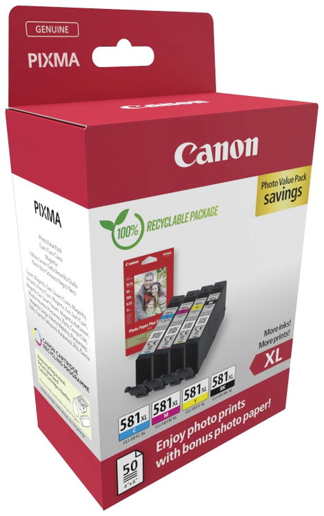 Canon Tinta CLI-581XL C/M/Y/BK Photo Value Pack Eredeti Kombinált csomag Fekete, Cián, Bíbor, Sárga 2. kép