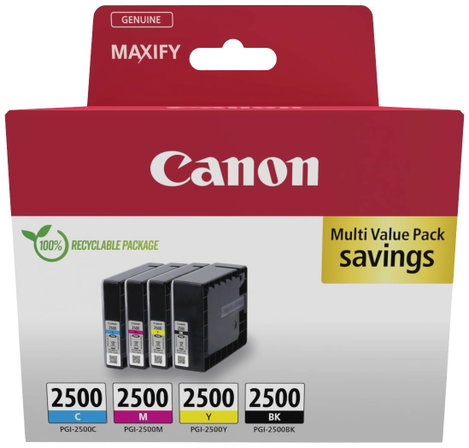 Canon Tinta PGI-2500 BK/C/M/Y Multipack Eredeti Kombinált csomag Fekete, Cián, Bíbor, Sárga 9290B006