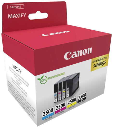 Canon Tinta PGI-2500 BK/C/M/Y Multipack Eredeti Kombinált csomag Fekete, Cián, Bíbor, Sárga 9290B006 2. kép