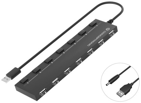 Conceptronic HUBBIES 7-Port-USB-2.0-Hub 7 port USB 3.2 hub Fekete 2. kép