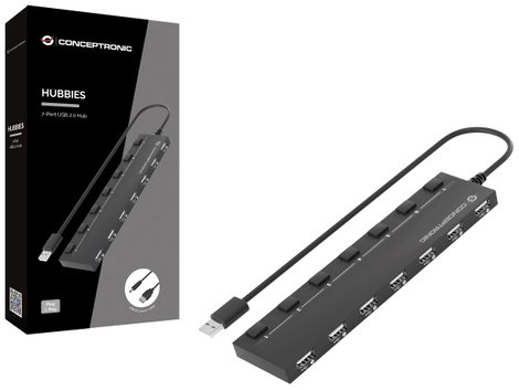 Conceptronic HUBBIES 7-Port-USB-2.0-Hub 7 port USB 3.2 hub Fekete 3. kép