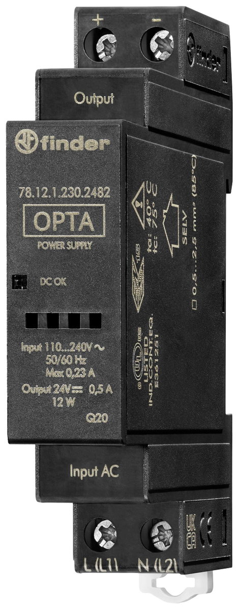 Finder 78.12.1.230.2482 Kalapsínes tápegység 24 V/DC 0.63 A 12 W Tartalom, tartalmi egységek rendelé