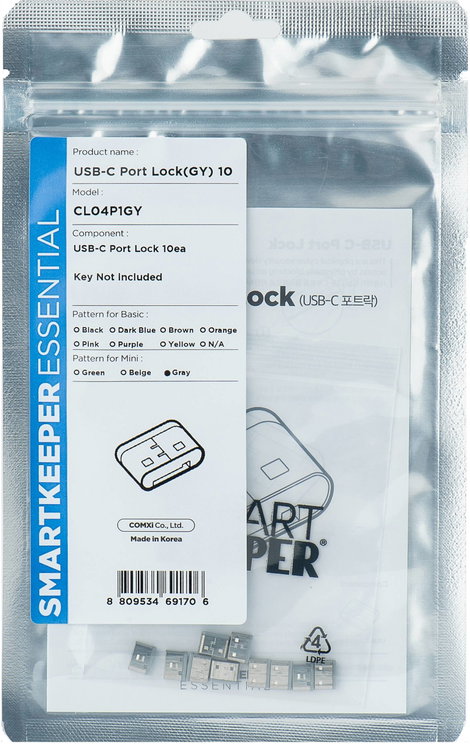 Smartkeeper CL04P1GY USB-C® port kulcs 10 részes készlet Szürke kulcs nélkül 2. kép