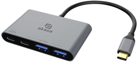 Akasa USB Type-C 4-In-1 Hub 4 port USB-C® (USB 3.1) Multiport hub USB-C dugóval, Gyorstöltő csatlako
